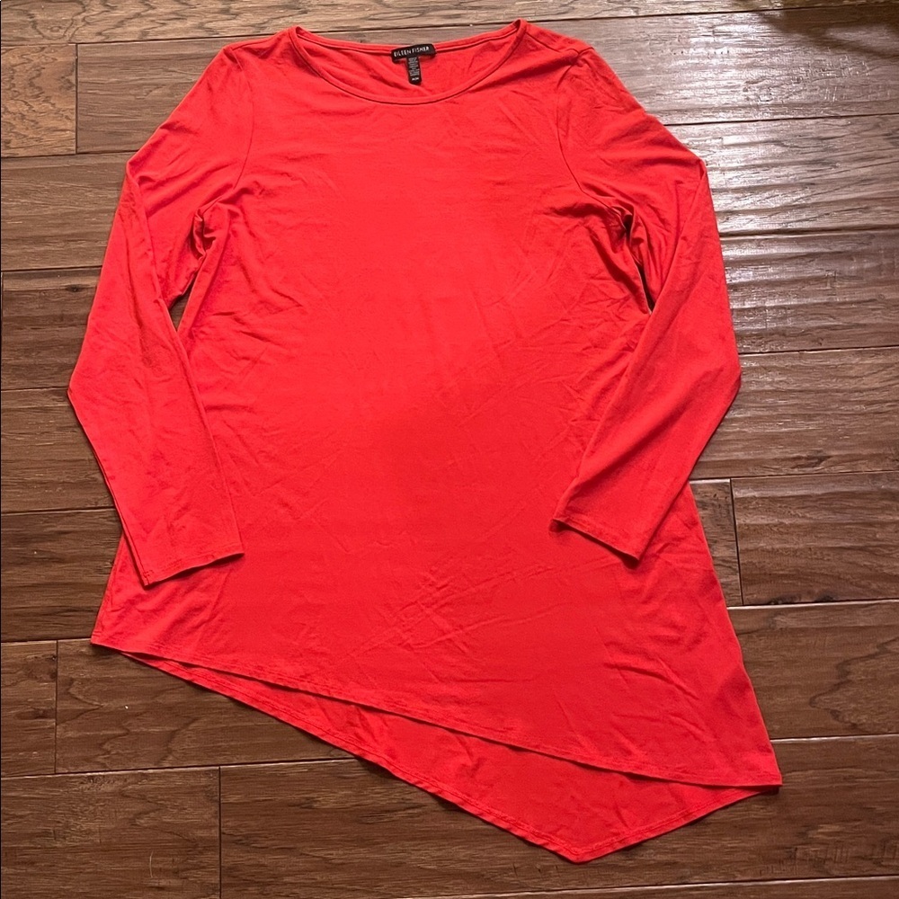 Eileen Fisher Viscose Jersey Asymmetrical Tunic Top Red/Orange Size M